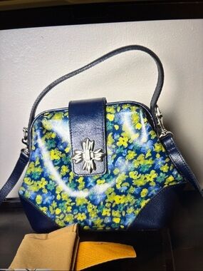 Patricia Nash Blue Floral Crossbody Bag with Yellow Accents